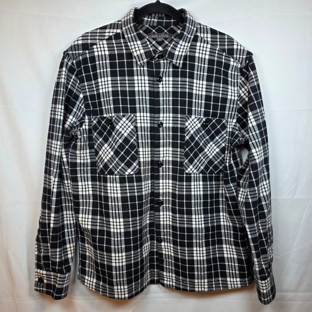 Slate &‎ Stone Plaid Flannel Button Down XL Black White Long Sleeve RN139748
